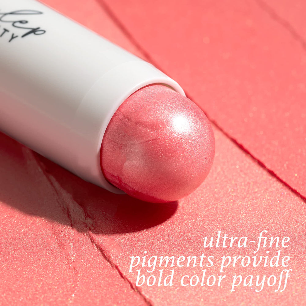 Julep Skip The Brush Golden Guava lip swatch shows matching color for a monochrome vibe.