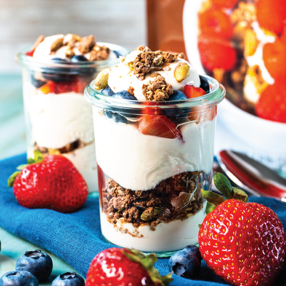 Julian Bakery ProGranola Peanut Butter Cluster yogurt topping idea.