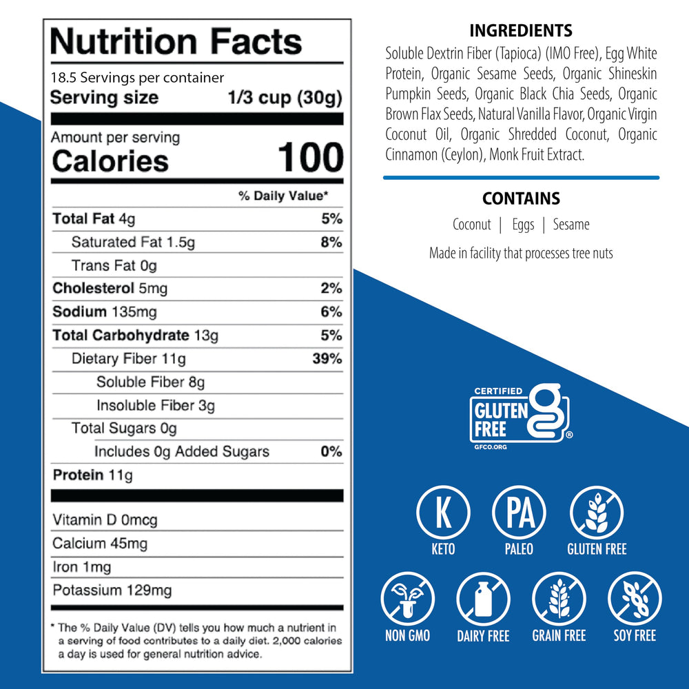 Julian Bakery ProGranola Vanilla Cinnamon packaging shows gluten-free, grain-free formula