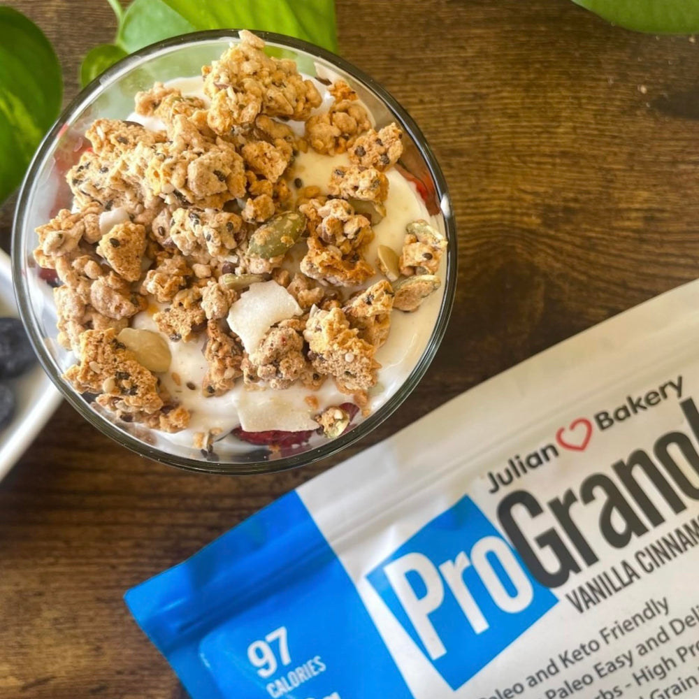Julian Bakery ProGranola Vanilla Cinnamon spoonful shows creamy texture