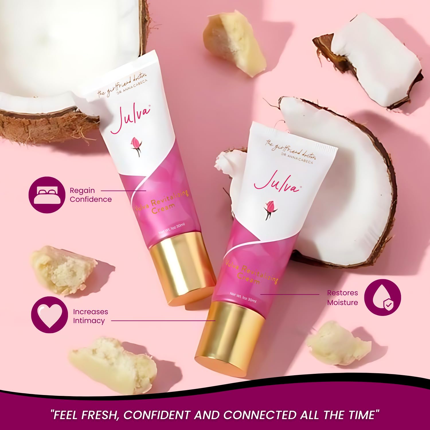 Close-up of DHEA, coconut oil, and shea butter in Julva formula
