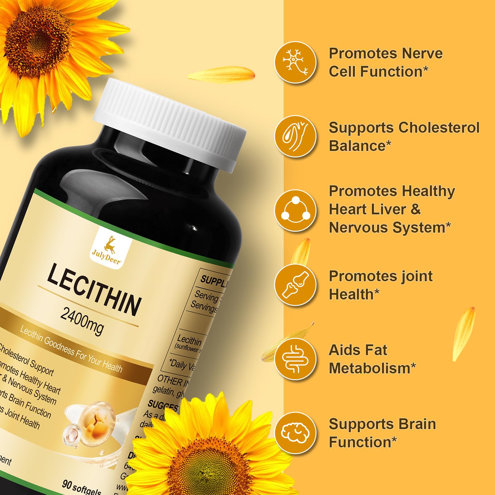 JulyDeer sunflower lecithin ingredients panel highlights phosphatidylcholine content.