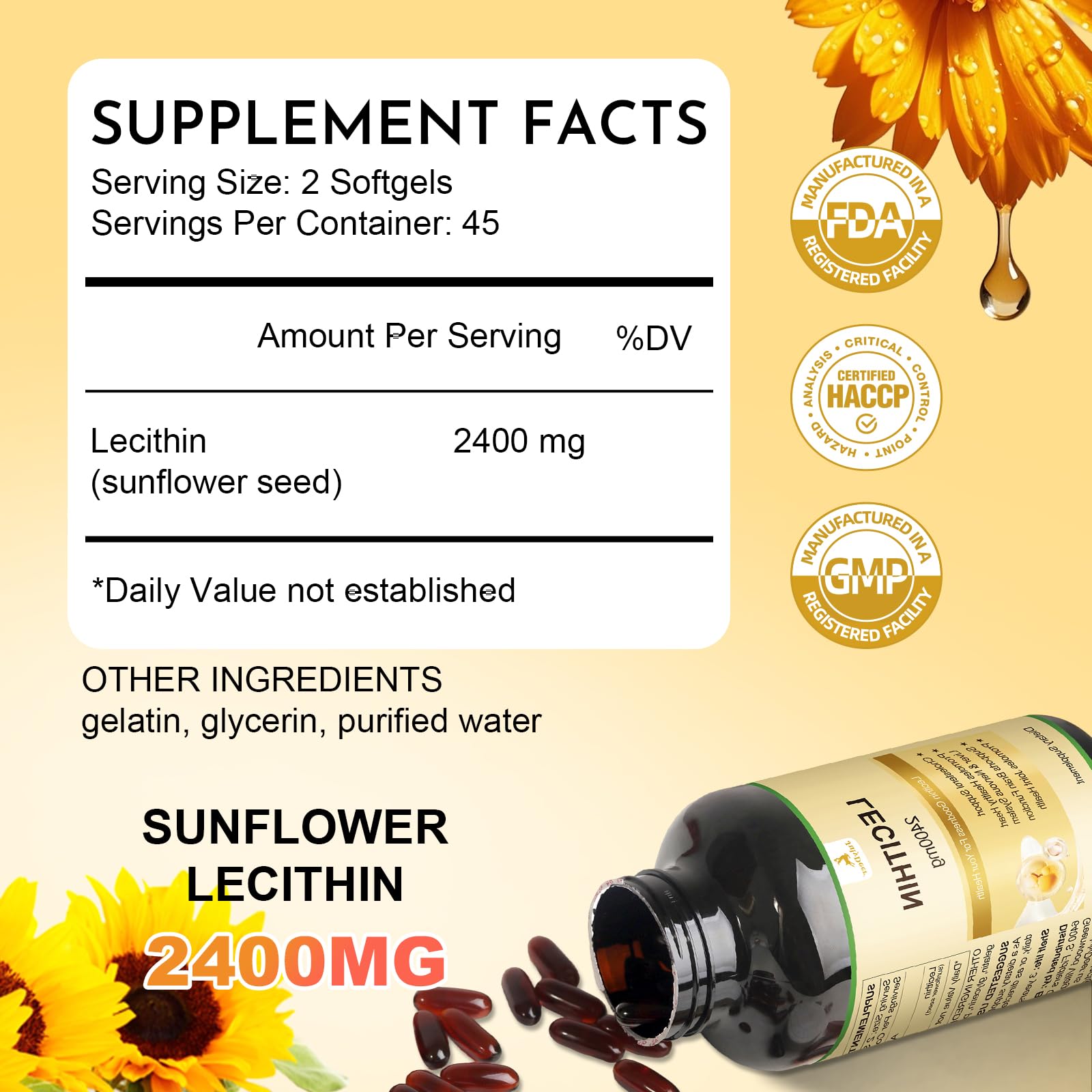 Close-up of JulyDeer sunflower lecithin softgel highlighting high potency for daily use.