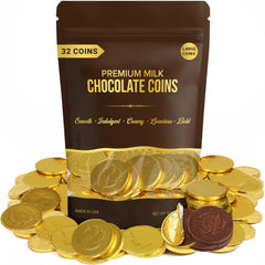 Jumblet large gold coins on display, coin-front, ideal for eye-catching party buffets.