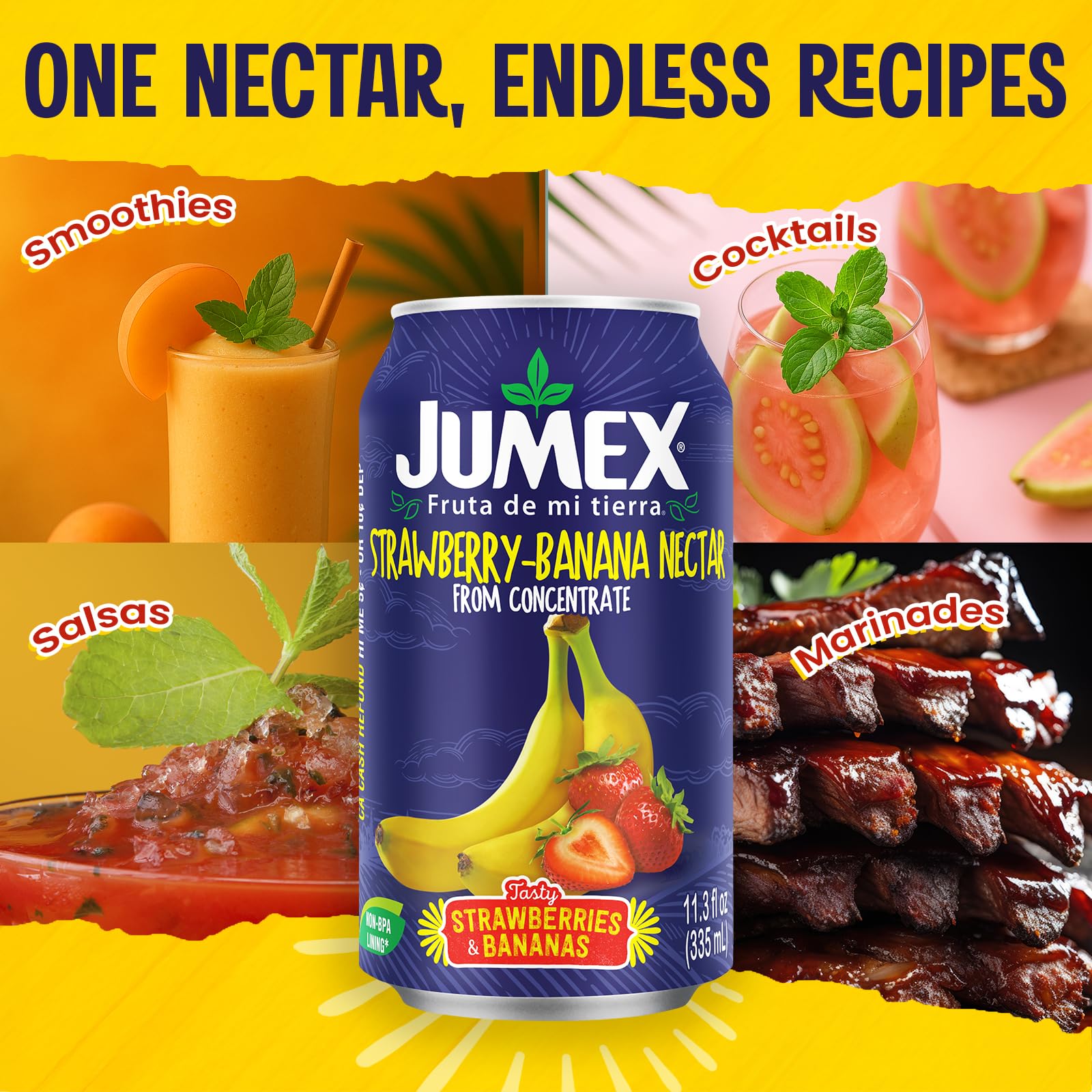 Jumex Strawberry Banana Nectar cocktail mixer for fruity, easy drinks.