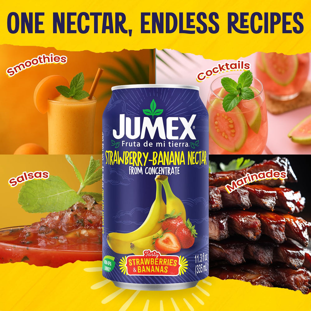 Jumex Strawberry Banana Nectar cocktail mixer for fruity, easy drinks.