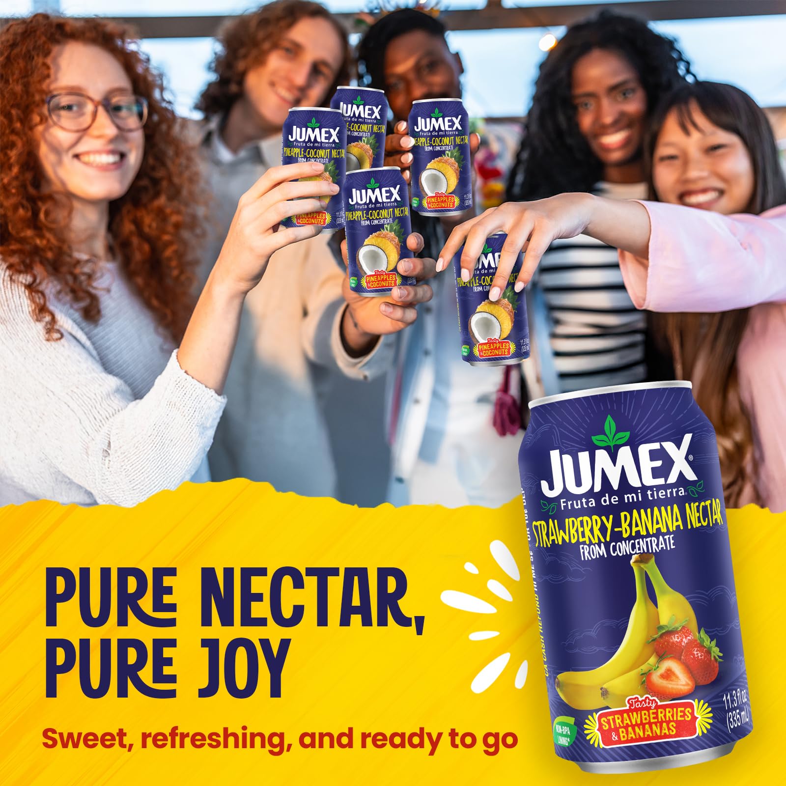 Jumex Strawberry Banana Nectar smoothie base, creamy and versatile for blends.