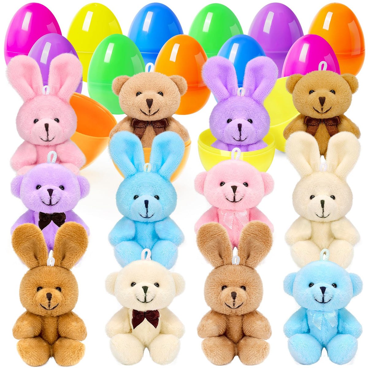Jumlys 12-pack prefilled Easter eggs with colorful shells for quick setup.