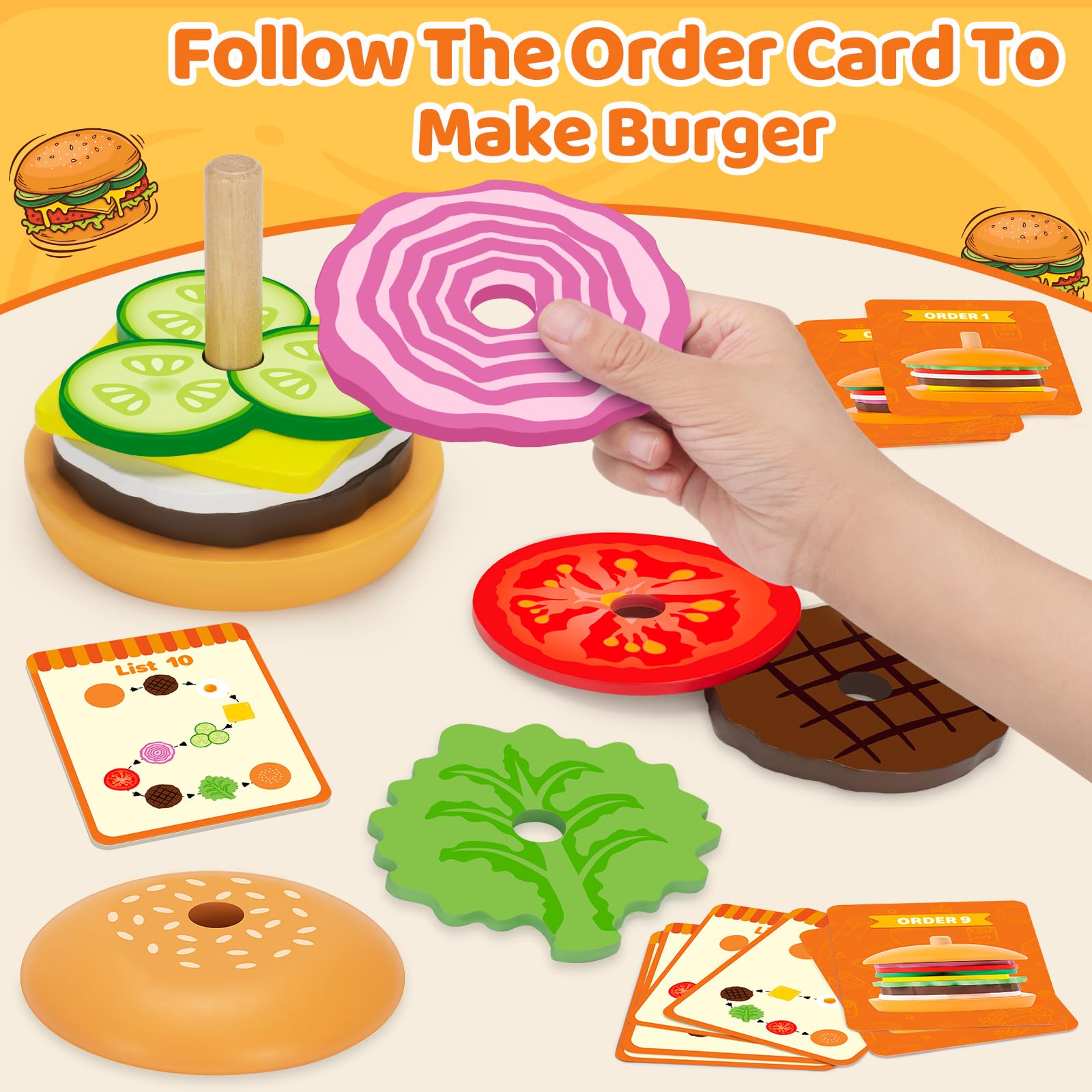 Jumlys burger beef slice for imaginative role-play and meal-building.