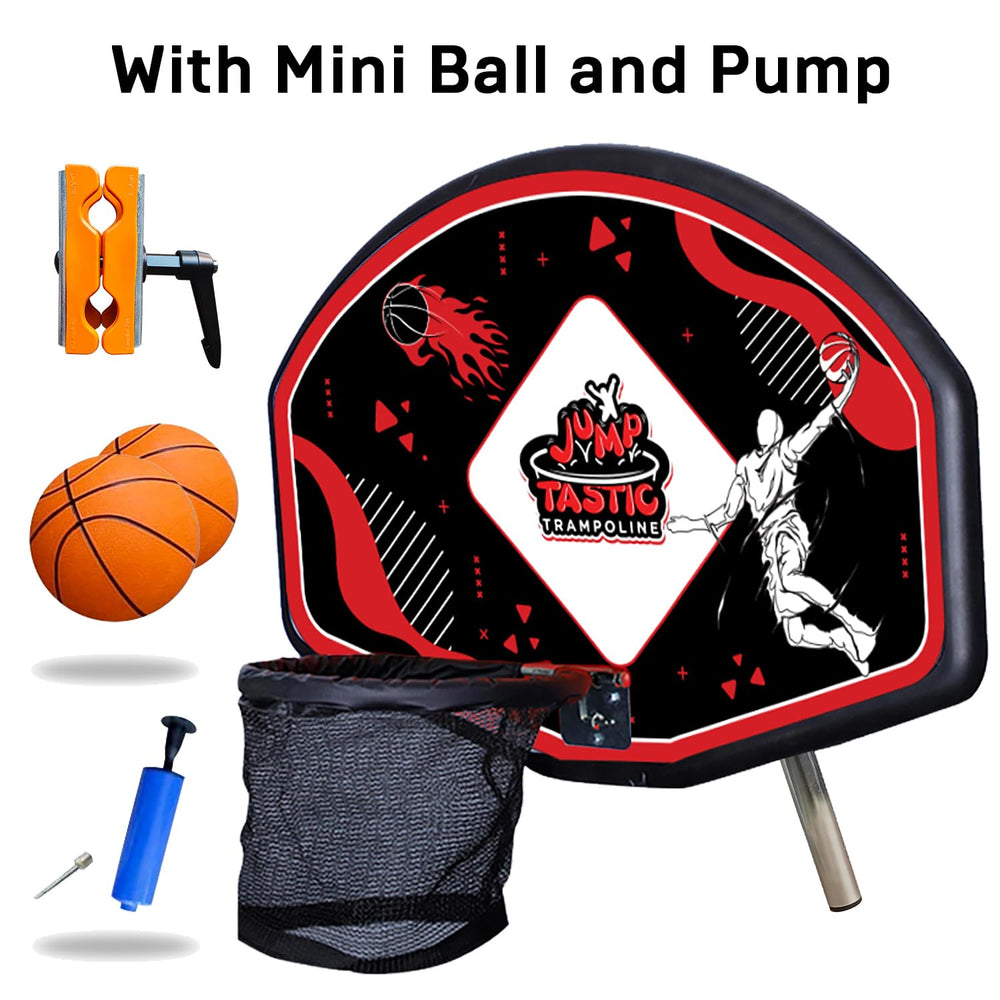 Jump Tastic Trampoline Hoop PP board delivers realistic shot feel.