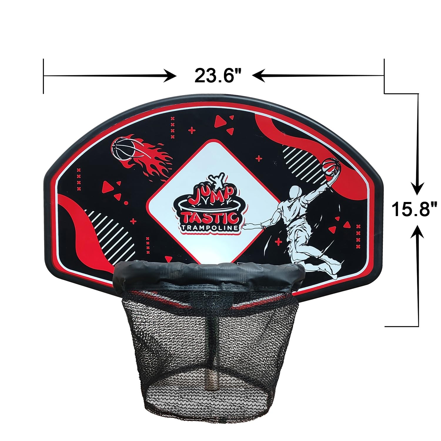 Jump Tastic Trampoline Hoop includes pump for quick setup.