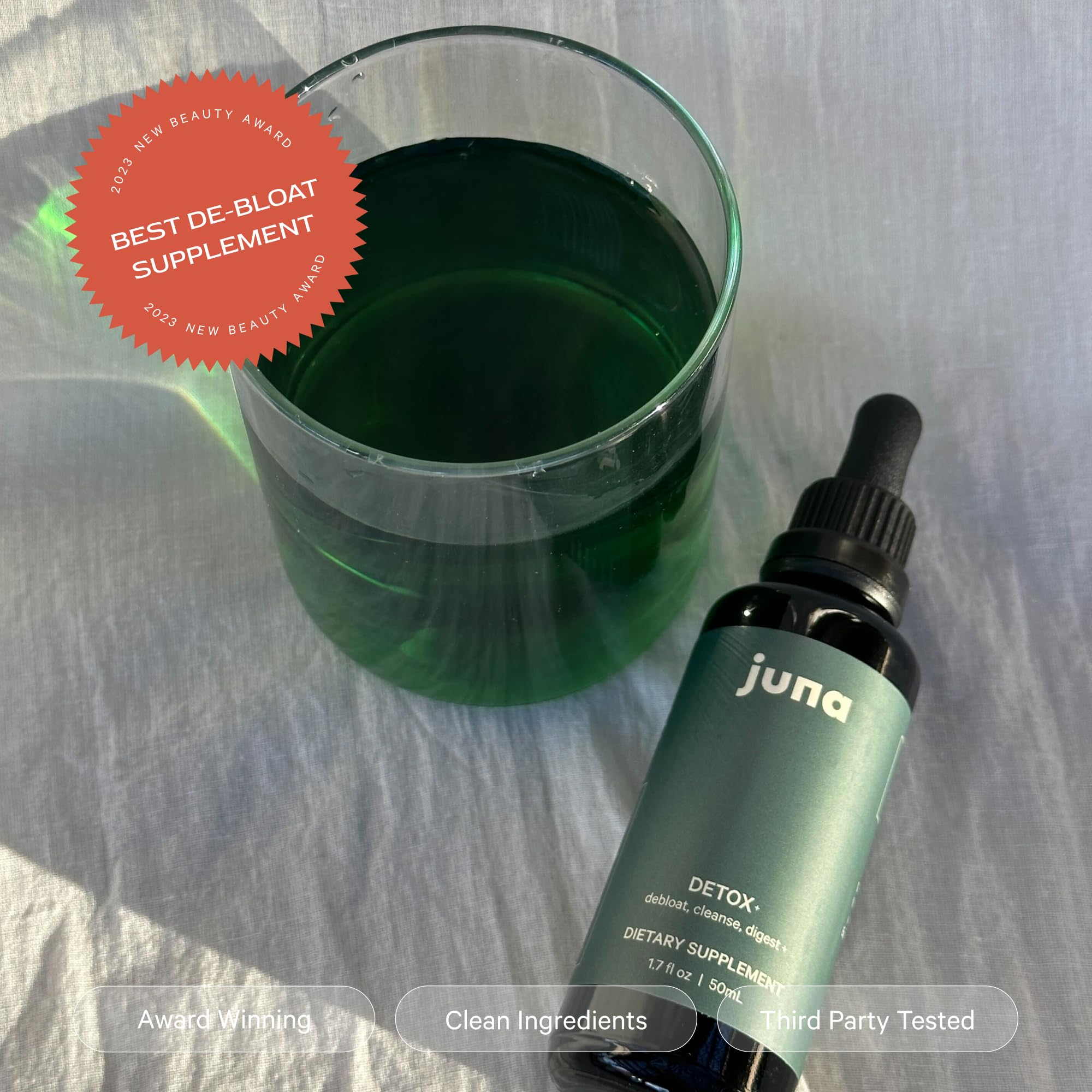 Juna Detox Chlorophyll Drops featured by Vogue for clean plant-based wellness.