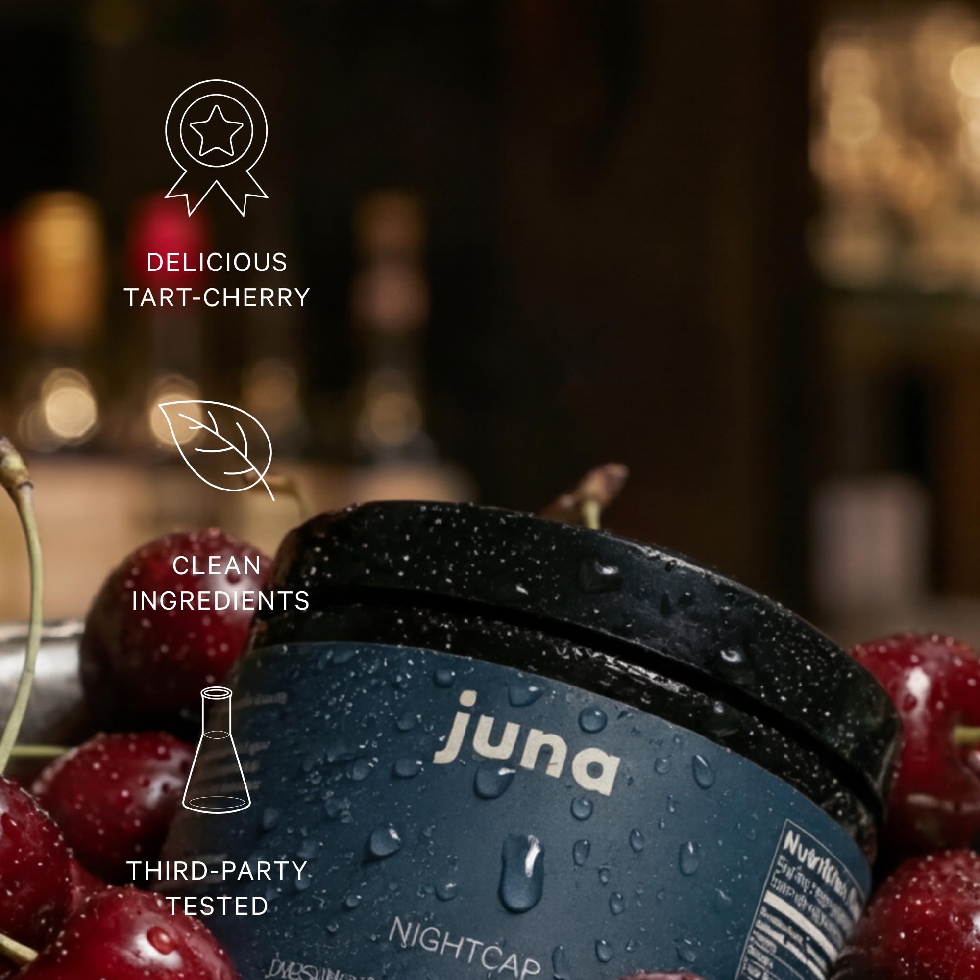 Ingredient illustration shows tart cherry and passionflower for night support.