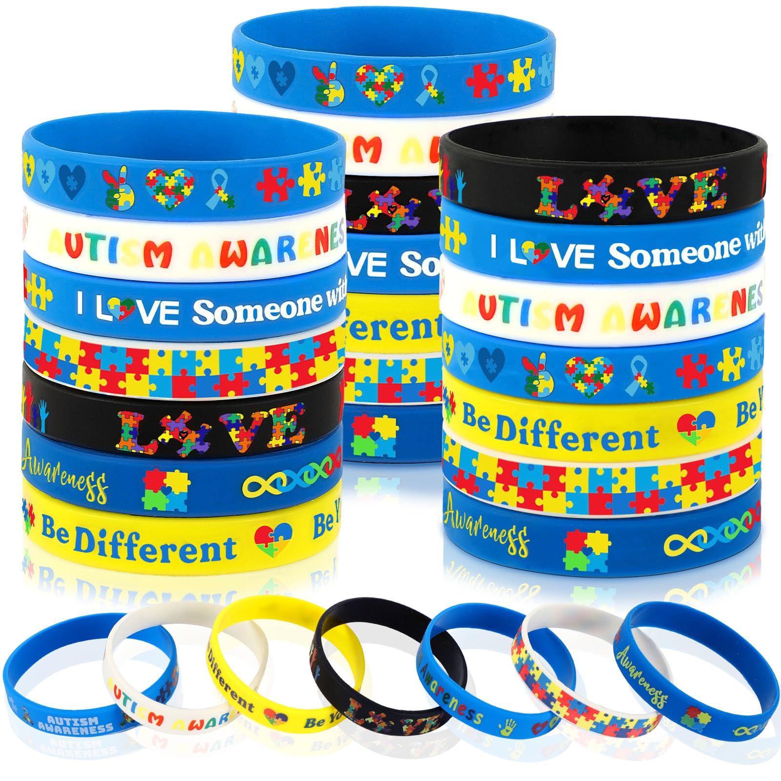 JUNEBRUSHS 42-piece autism bracelet set for daily wear and awareness