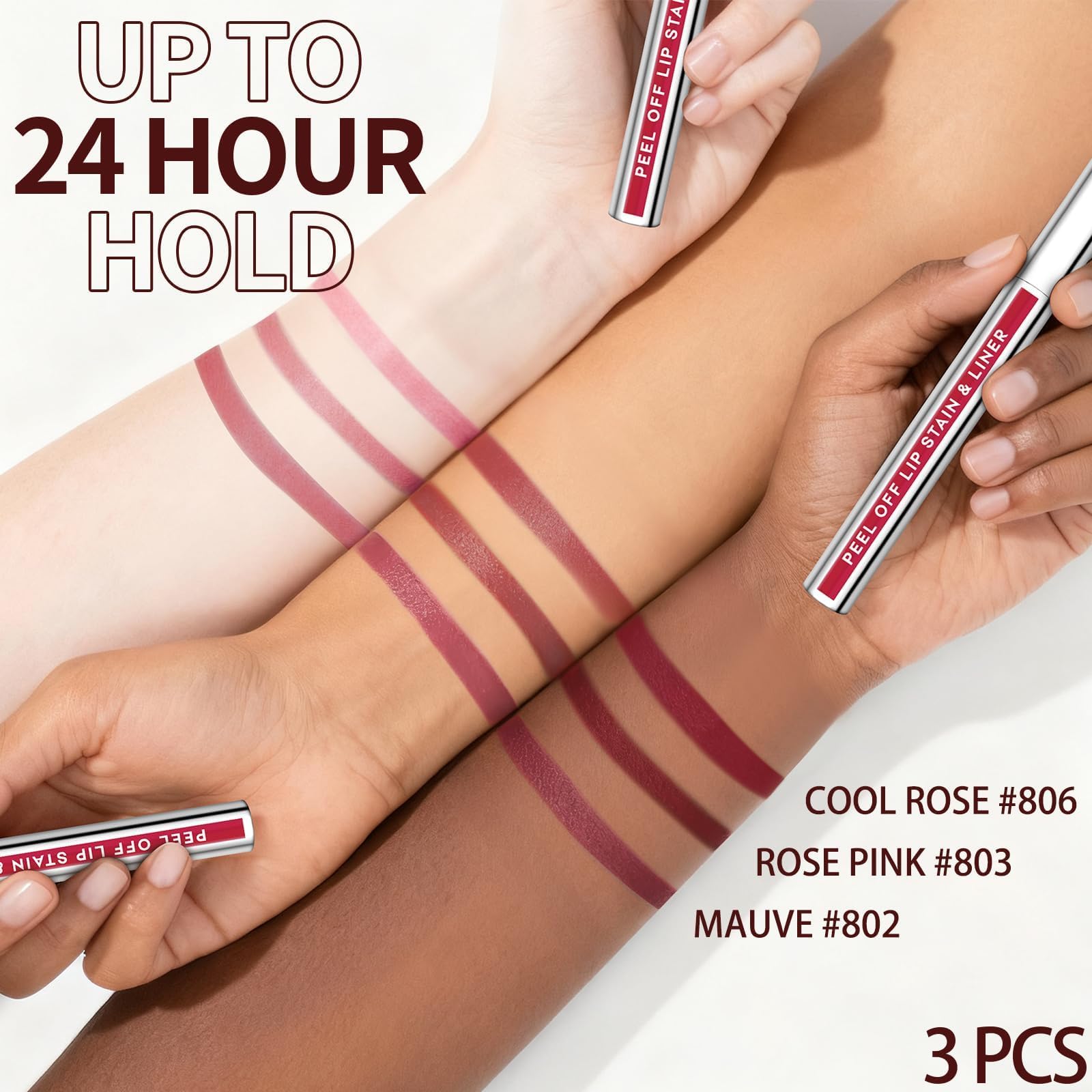 JUNECODE shade swatches 802, 803, 806 show nude to red options
