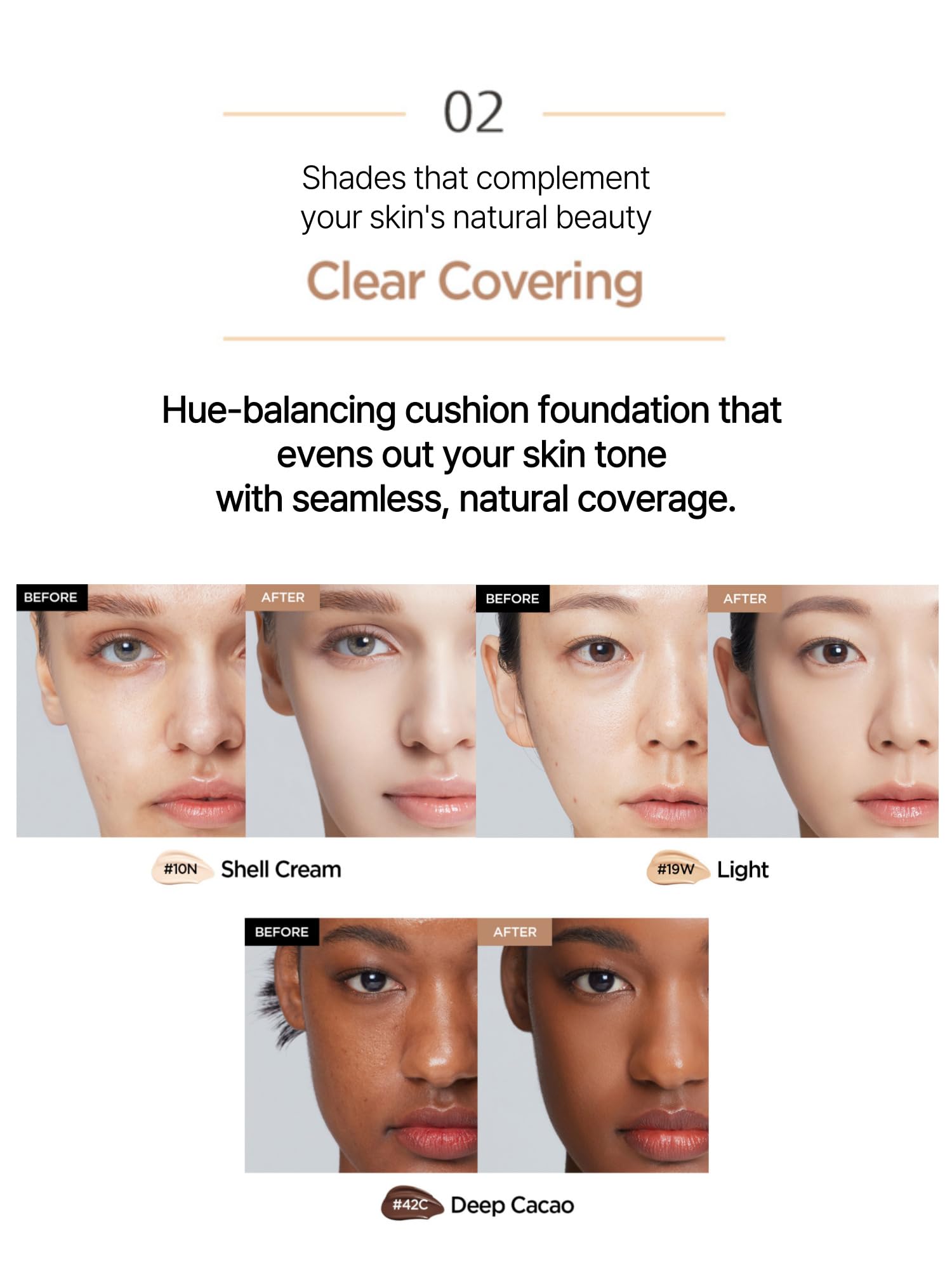 Buildable coverage of JUNG SAEM MOOL Essential Skin Nuder Cushion from sheer to medium with glow.