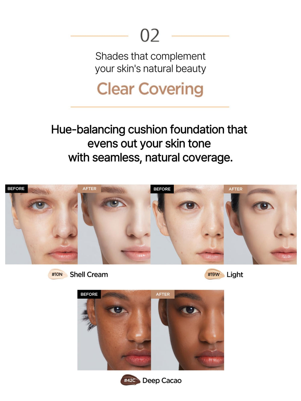 Buildable coverage of JUNG SAEM MOOL Essential Skin Nuder Cushion from sheer to medium with glow.