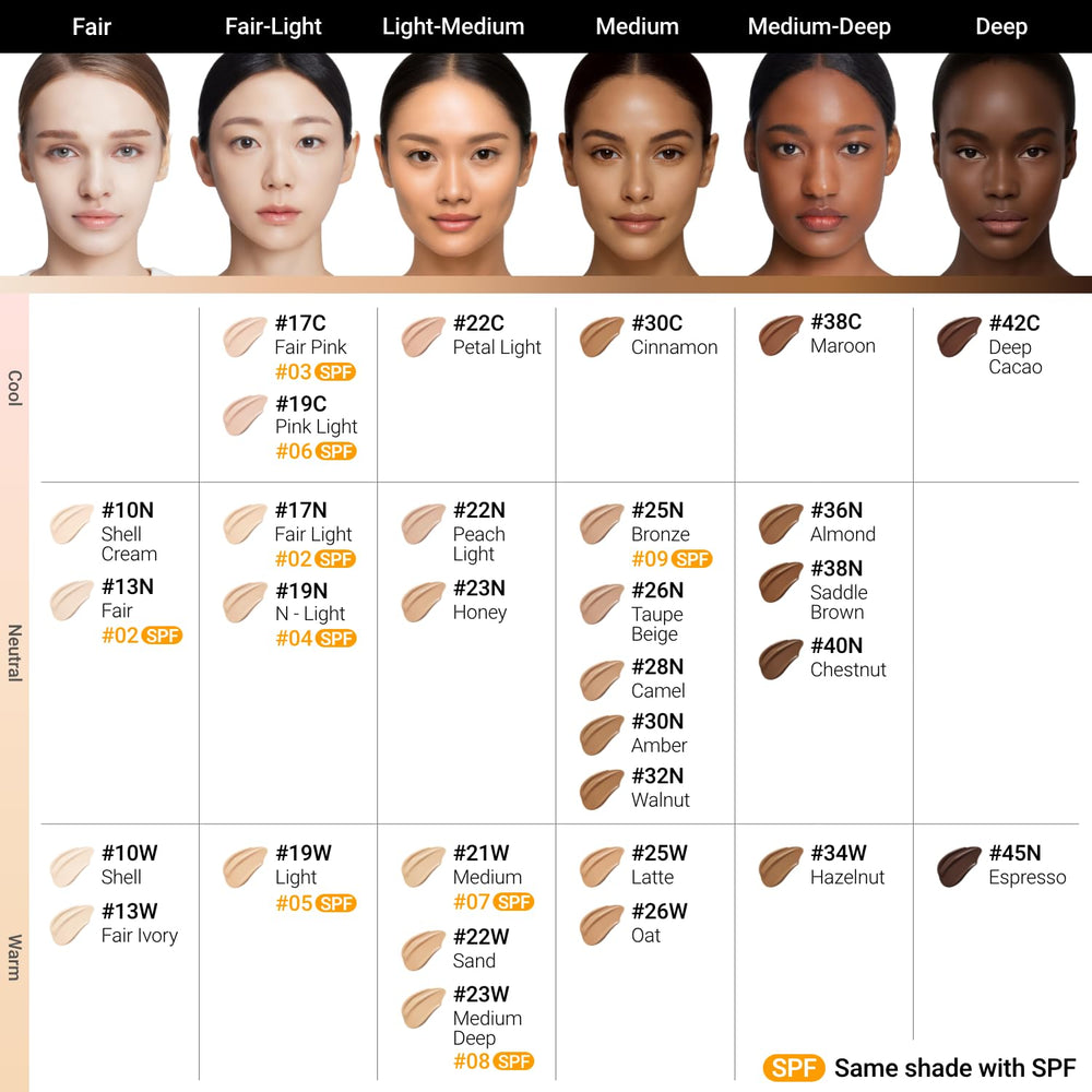Shade range of JUNG SAEM MOOL Essential Skin Nuder Cushion offers hydration and glow.