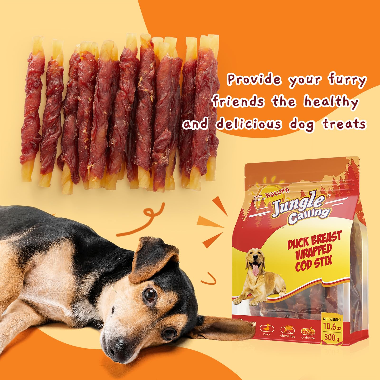 Jungle Calling Duck Wrapped Cod Sticks nutrition—protein-rich, supports daily energy.