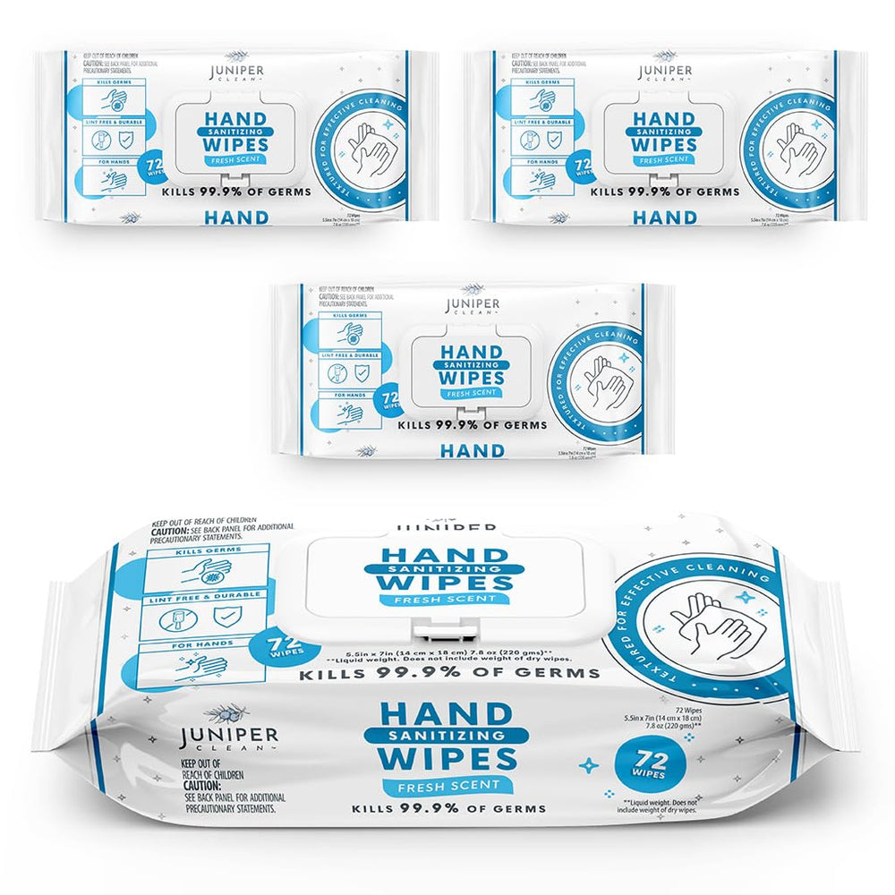 Juniper CLEAN 3-pack wipes front view, travel-ready