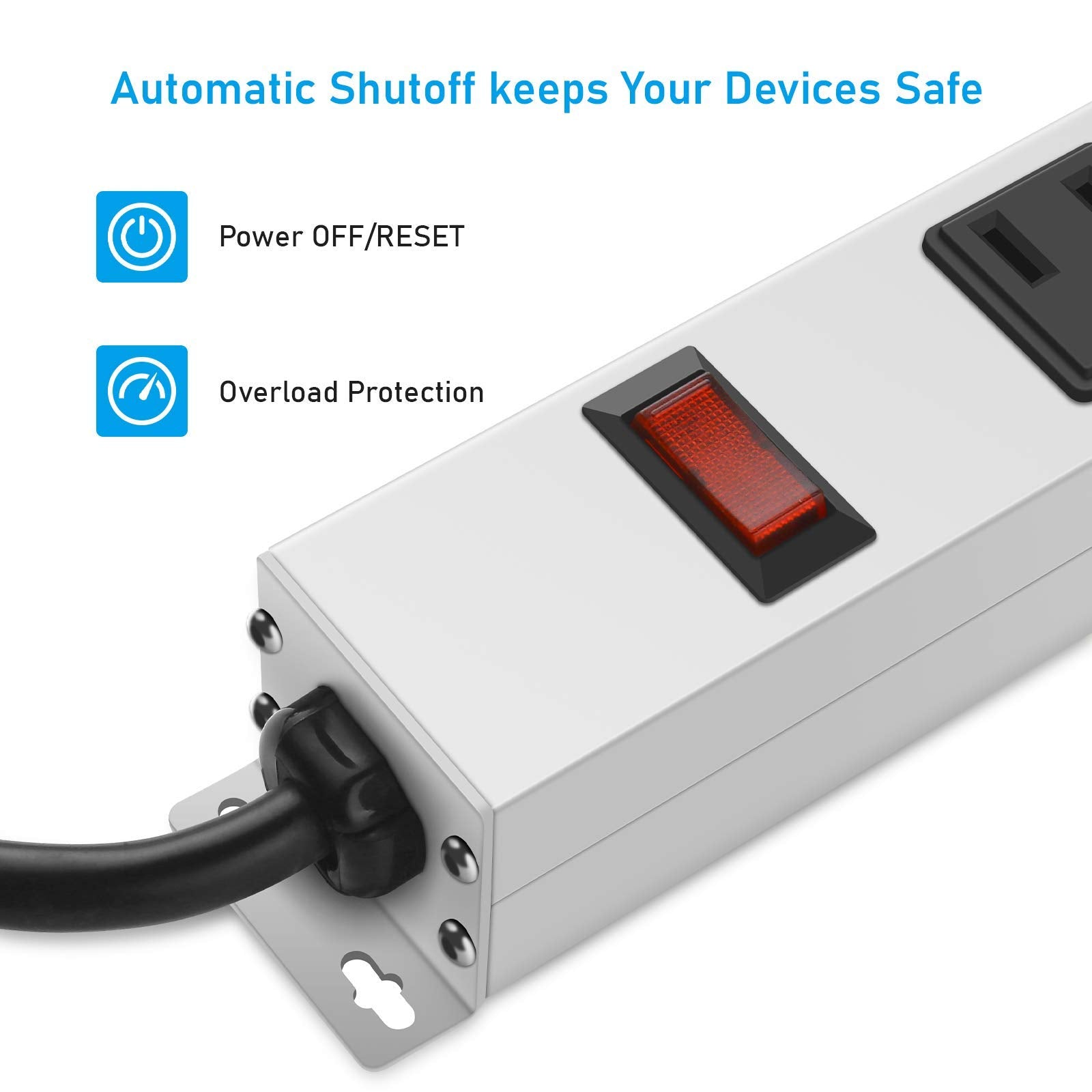 JUNNUJ 8-outlet strip ideal for gaming setups and desks.