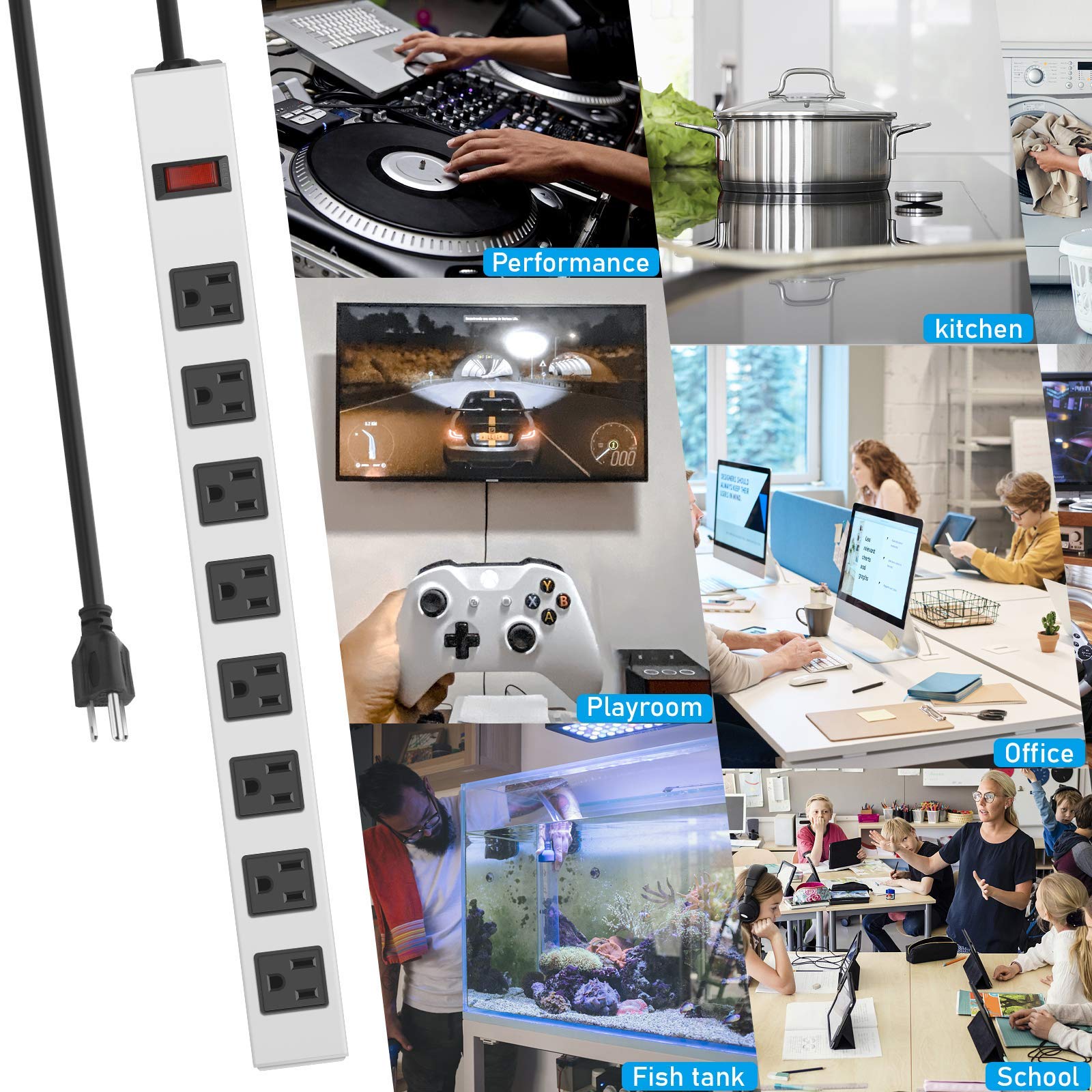 JUNNUJ heavy-duty power strip suitable for workshops and garages.