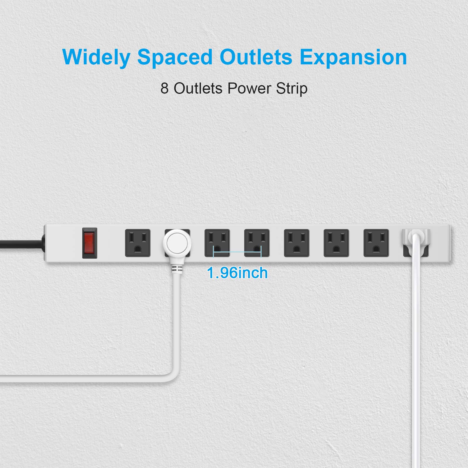 JUNNUJ wide-spaced outlets prevent plug clustering during busy sessions.