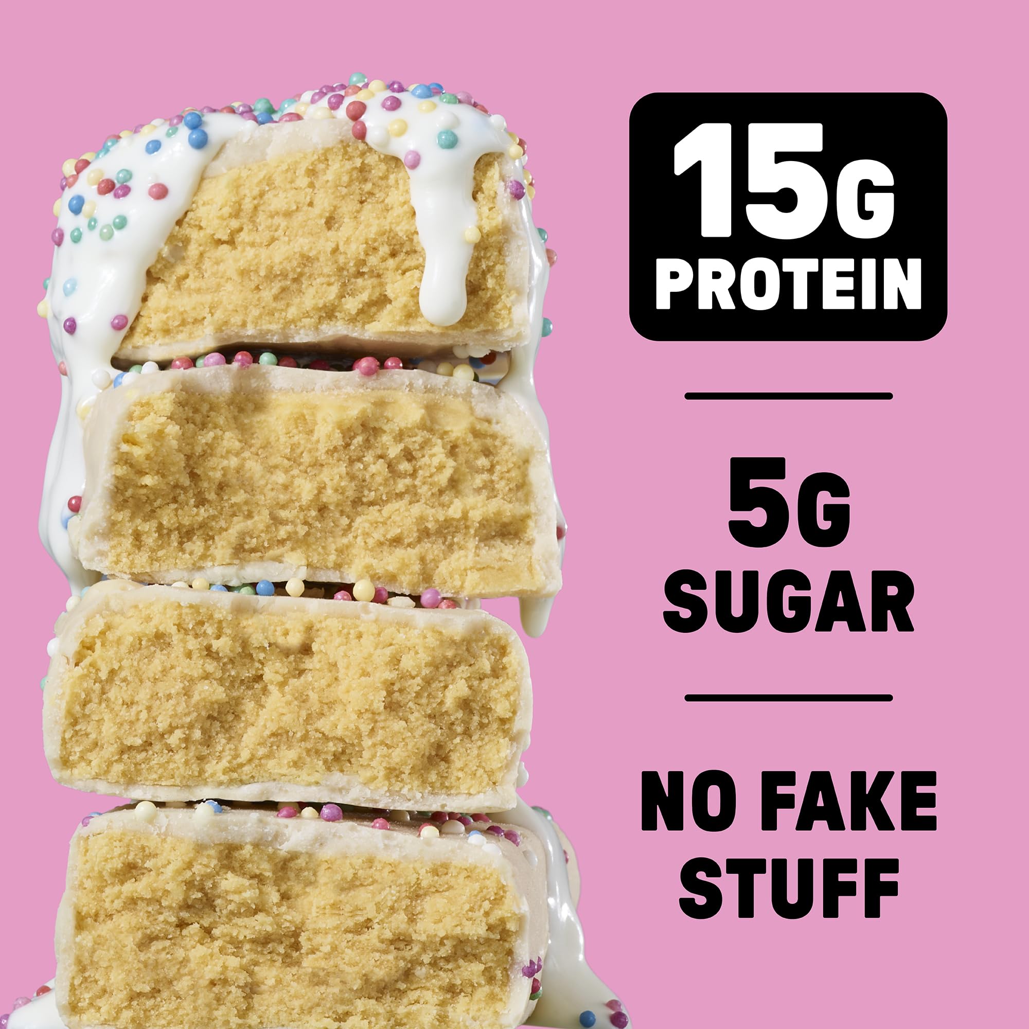 Junkless Birthday Cake Bar bite shot suggesting satisfying mid-day energy.