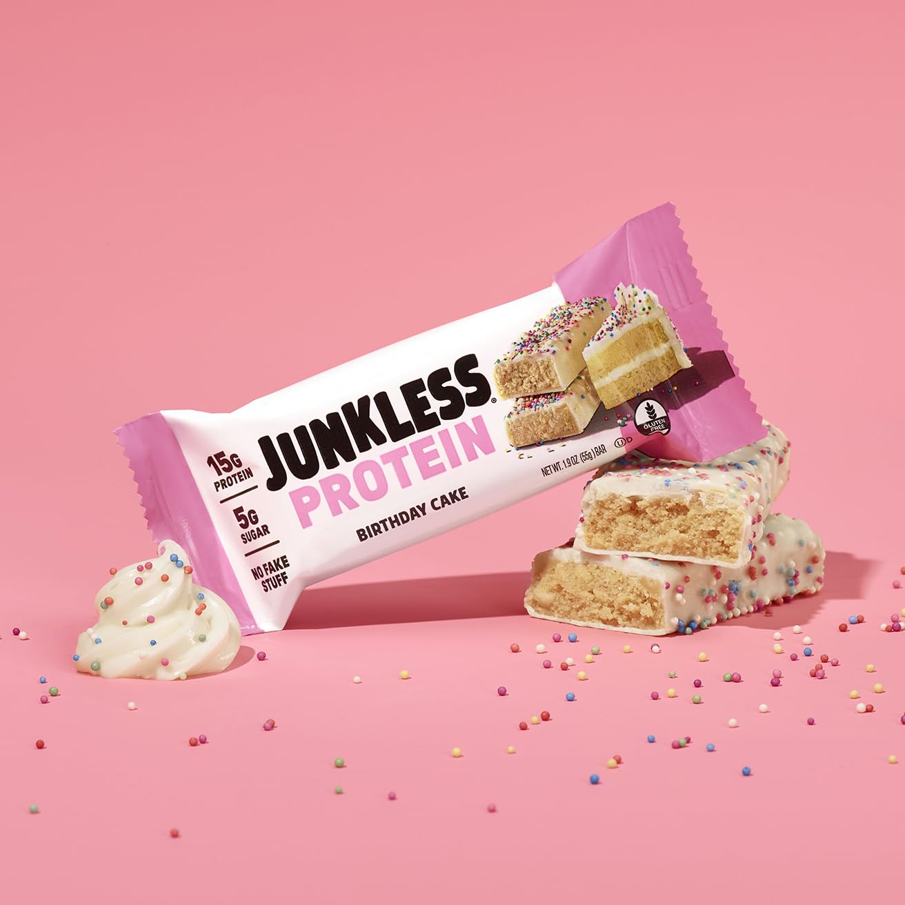 Junkless Birthday Cake Bar glaze detail showcasing texture and taste.