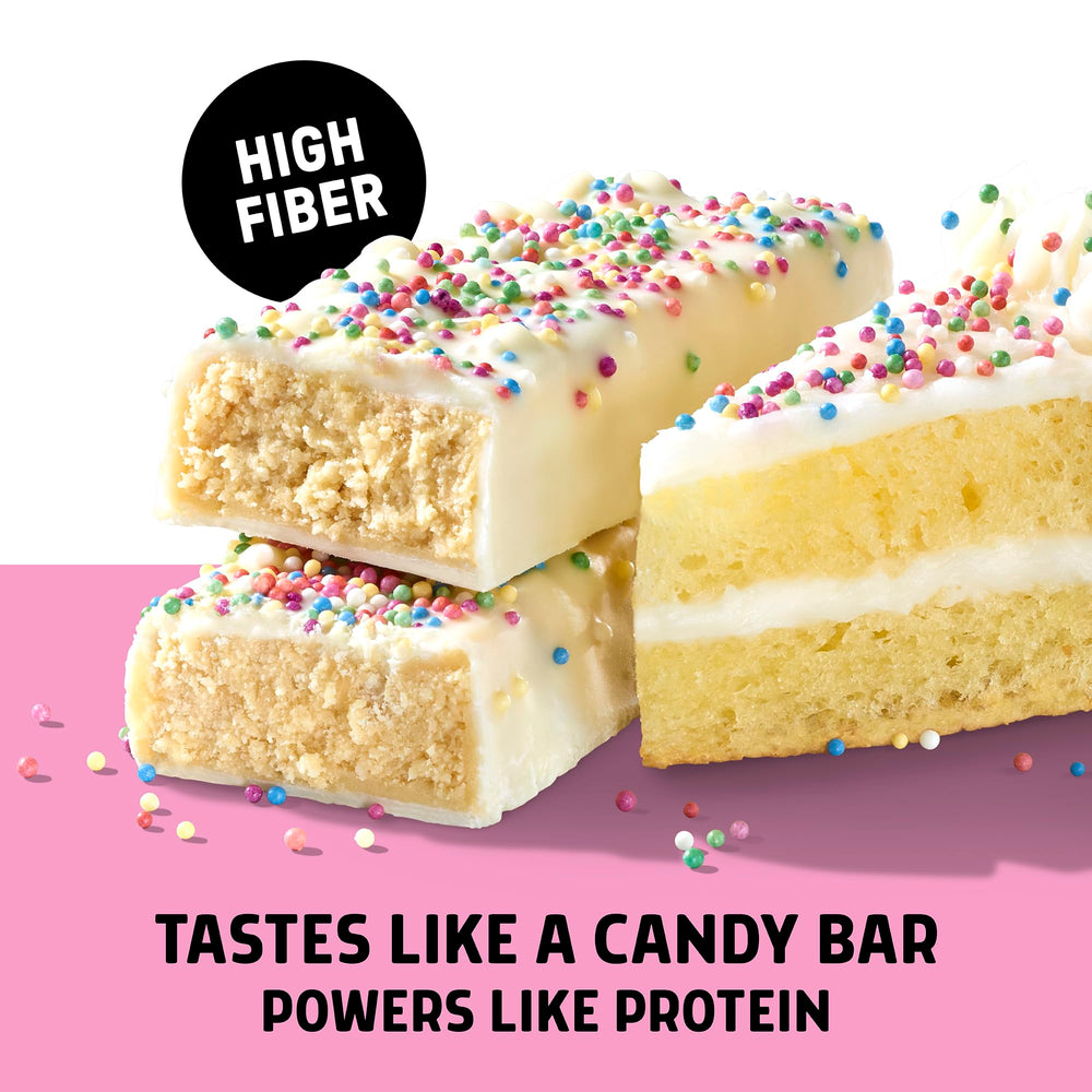 Junkless Birthday Cake Bar on shelf, family-friendly snack with clean ingredients.