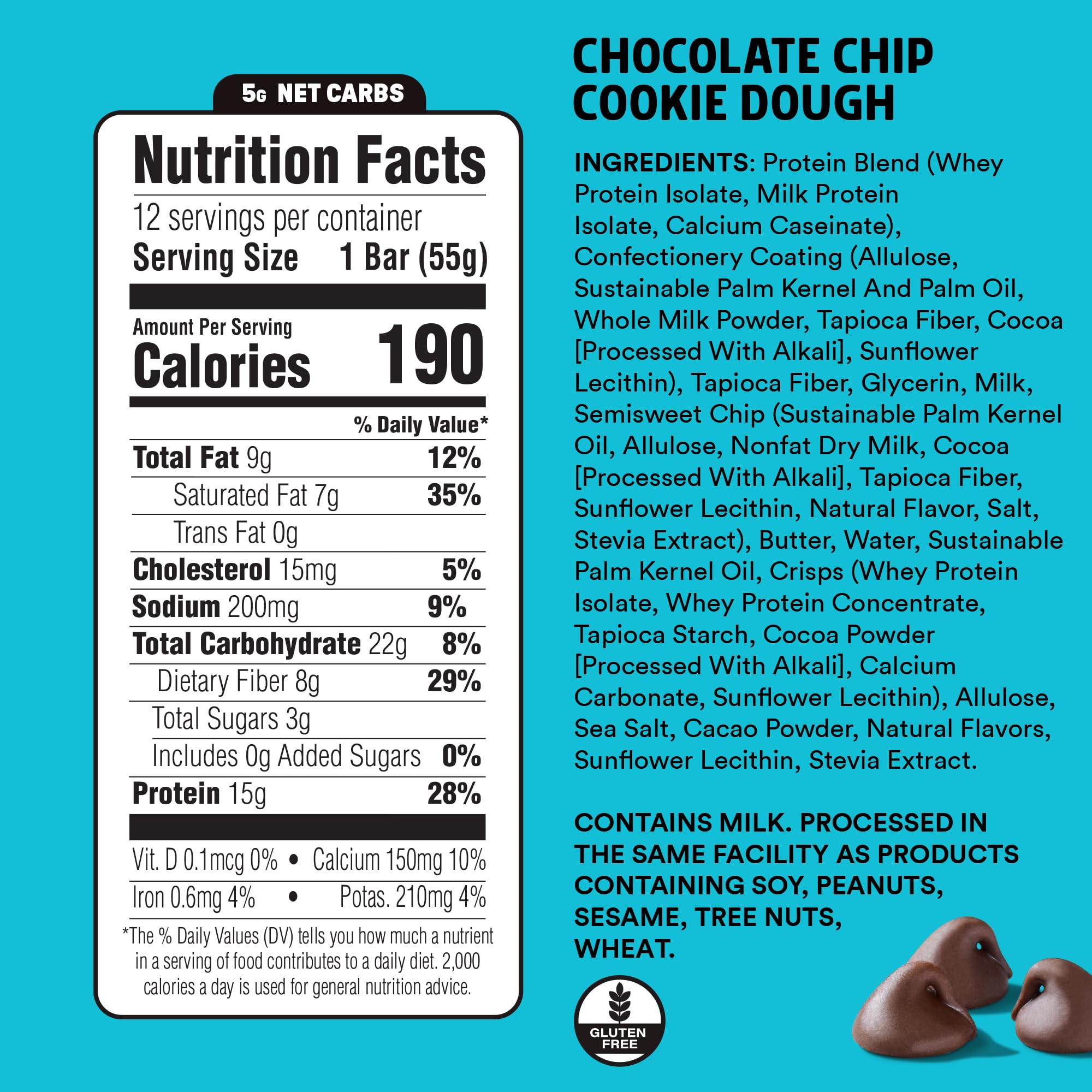 JUNKLESS Chocolate Chip Cookie Dough Bar ingredients close-up showing gluten-free recipe