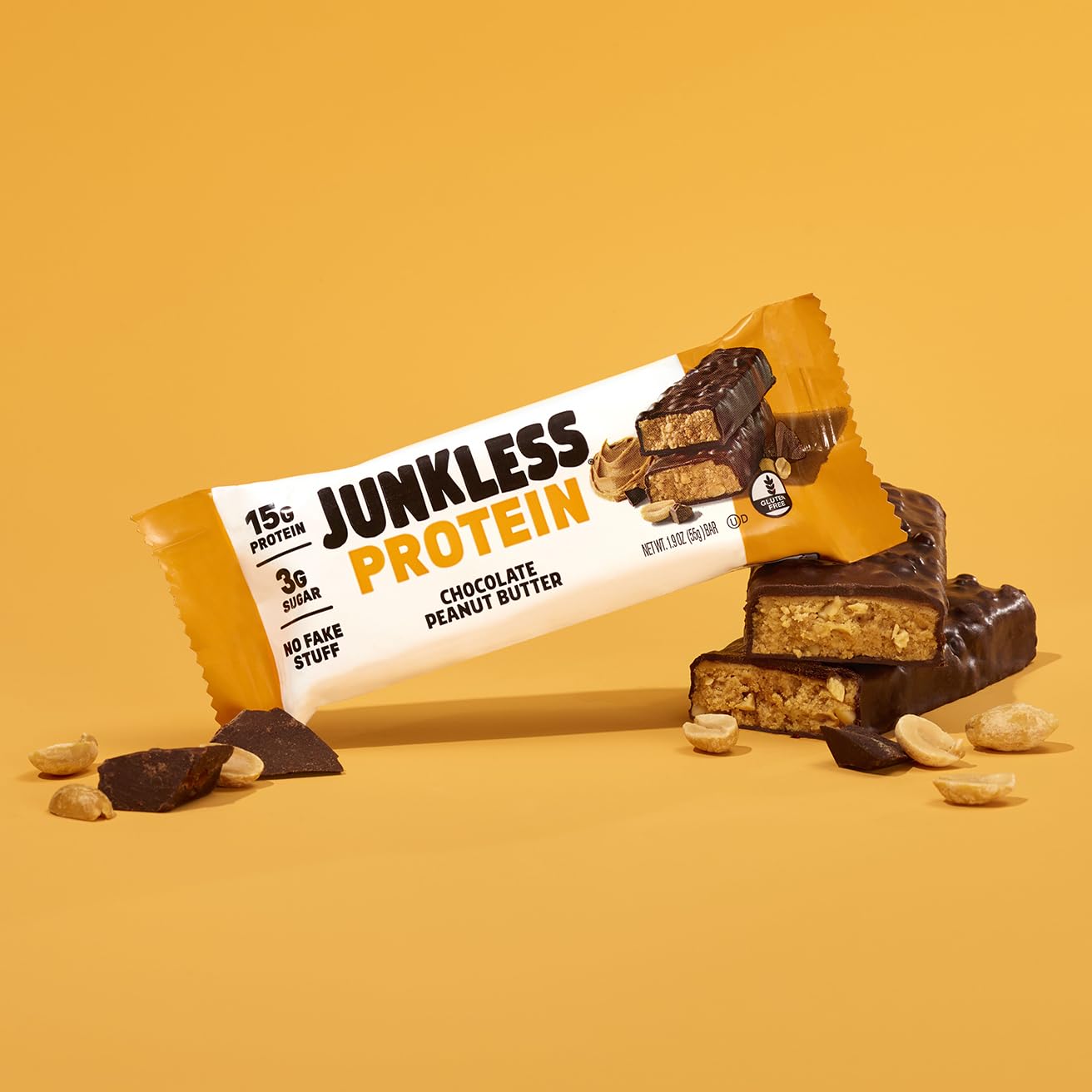 Junkless Chocolate Peanut Butter Bar gym-snack ready for post-workout.