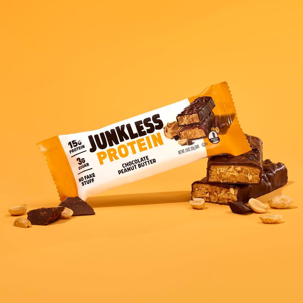Junkless Chocolate Peanut Butter Bar gym-snack ready for post-workout.
