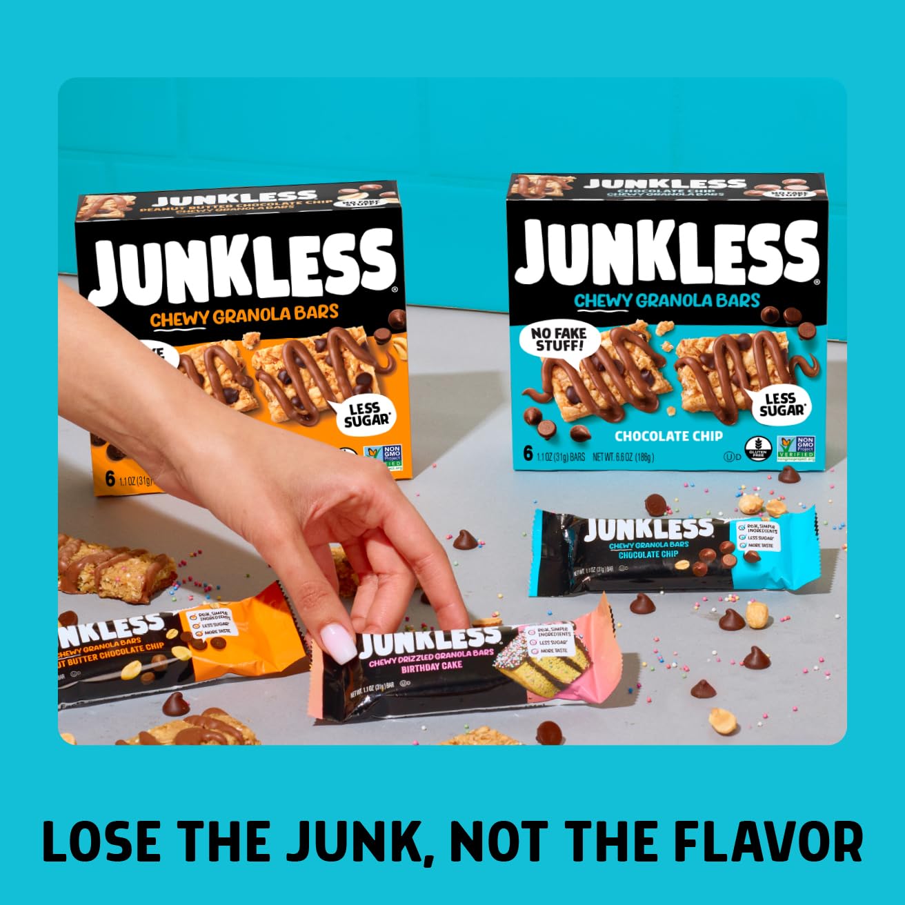 JUNKLESS kids and adults enjoying snack time with granola bars