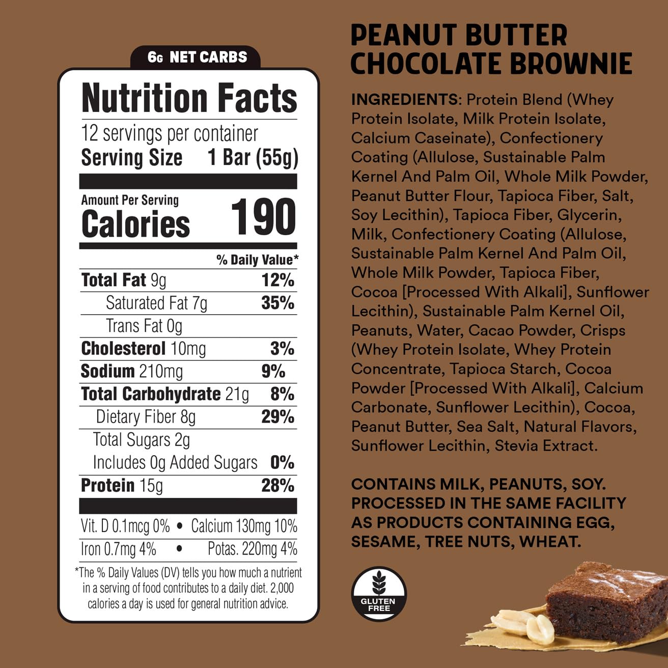 JUNKLESS Peanut Butter Chocolate Brownie Bar cross-section shows chewy texture.