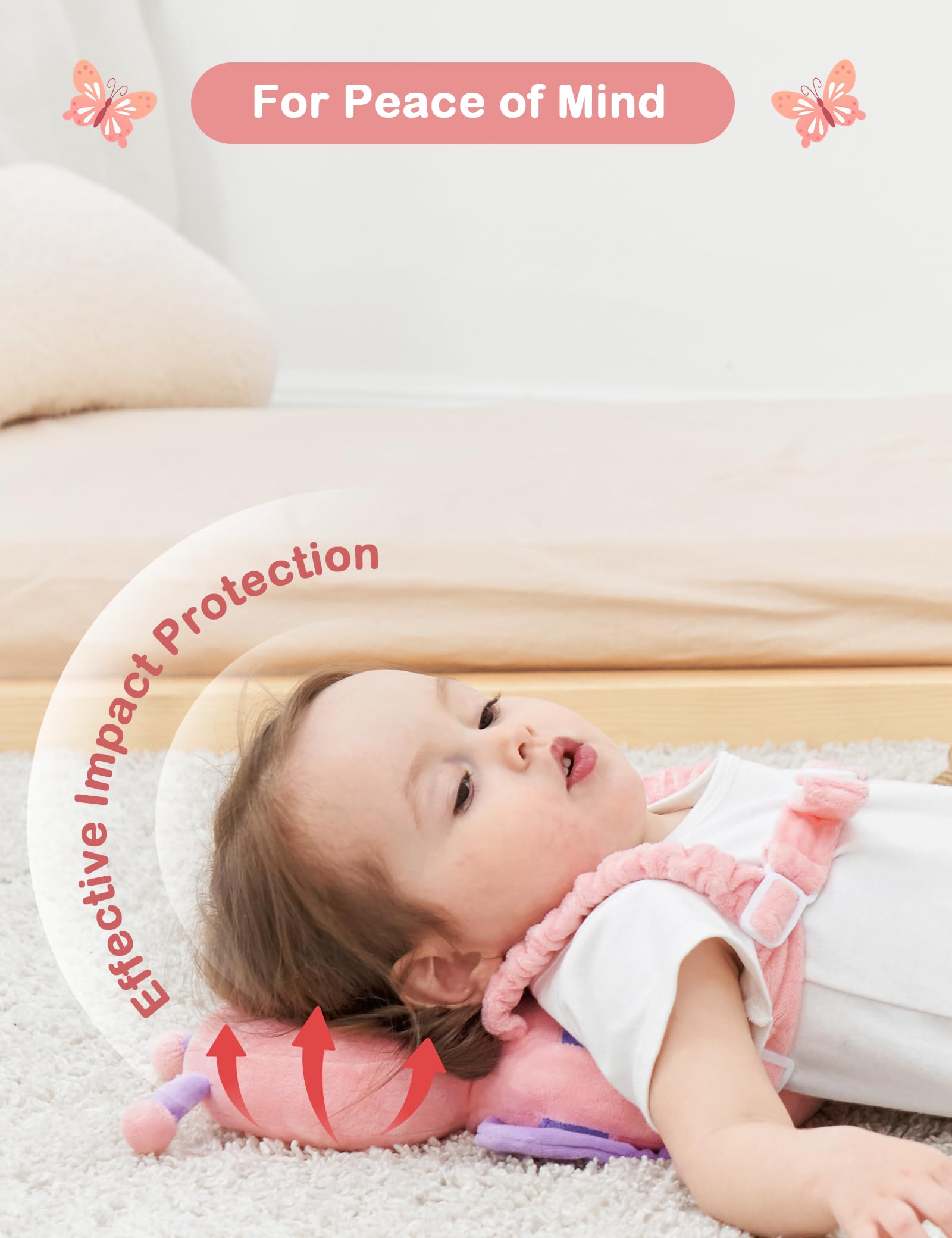 JunNeng adjustable-strap head protector keeps baby secure during play