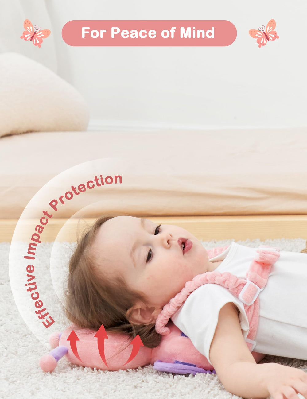JunNeng adjustable-strap head protector keeps baby secure during play
