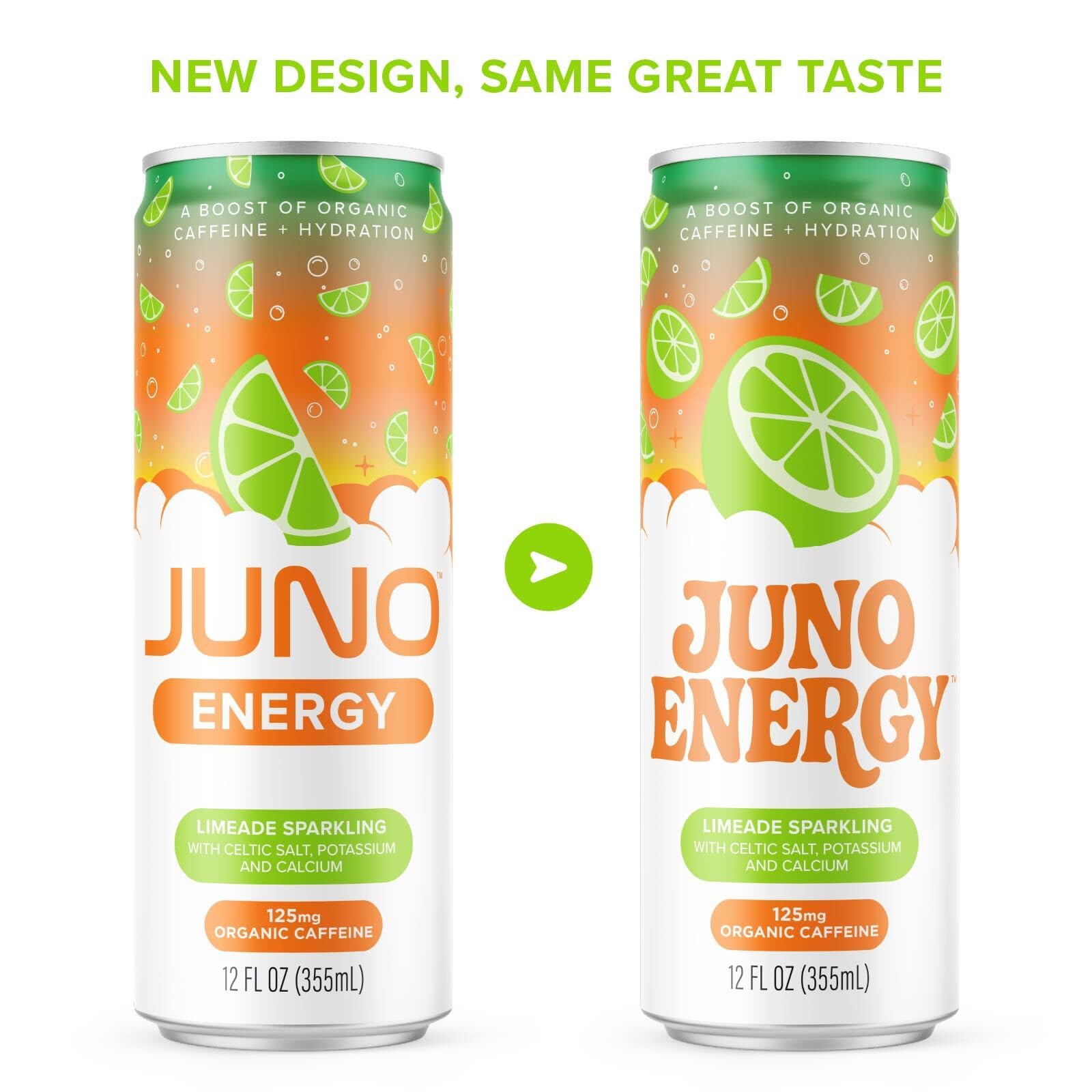 JUNO ENERGY Limeade glass pour captures sparkling hydration in a tall glass