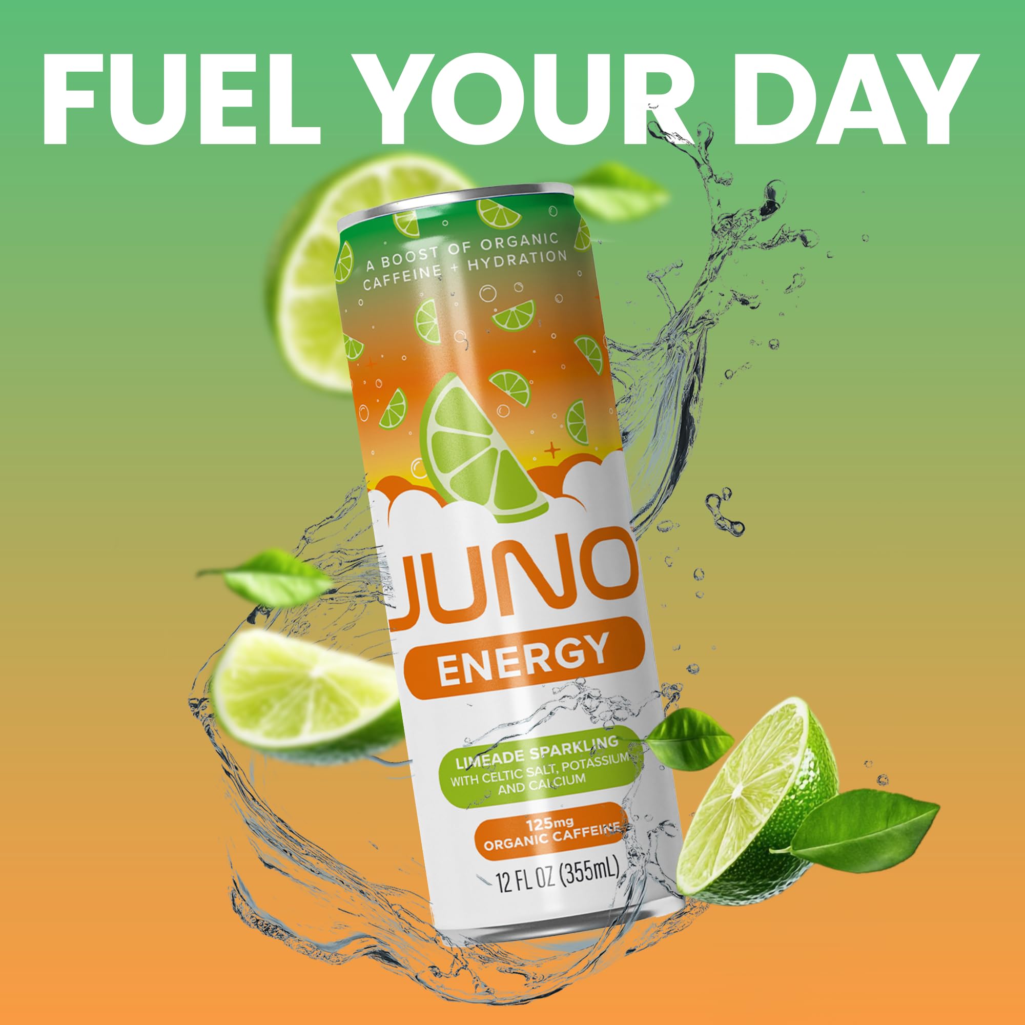 JUNO ENERGY Limeade 12-pack pack shot for on-the-go energy and hydration
