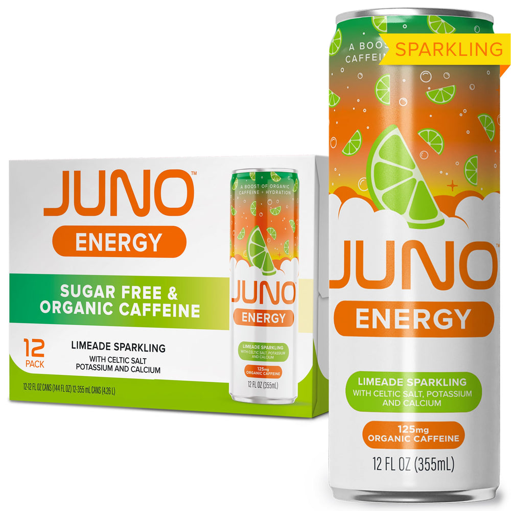 JUNO ENERGY Limeade sparkling can front view for a refreshing sugar-free energy boost