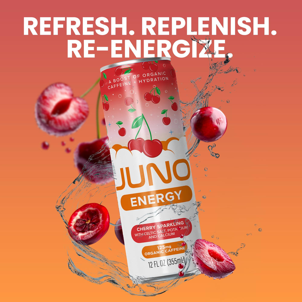 JUNO ENERGY Vegan and gluten-free badge on label.