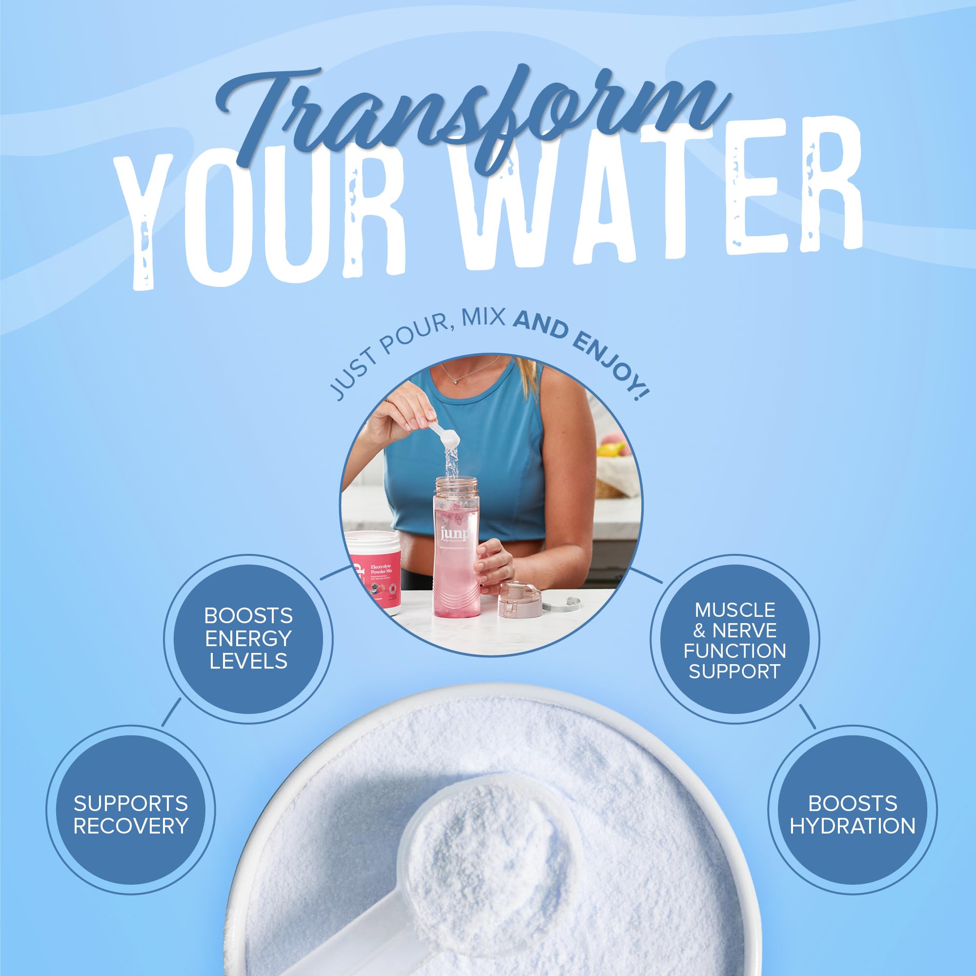 JUNP Berry Lemonade mixing action captures fast dissolve and portable hydration