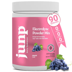 JUNP grape electrolyte powder tub offers sugar-free hydration for keto-friendly routines.
