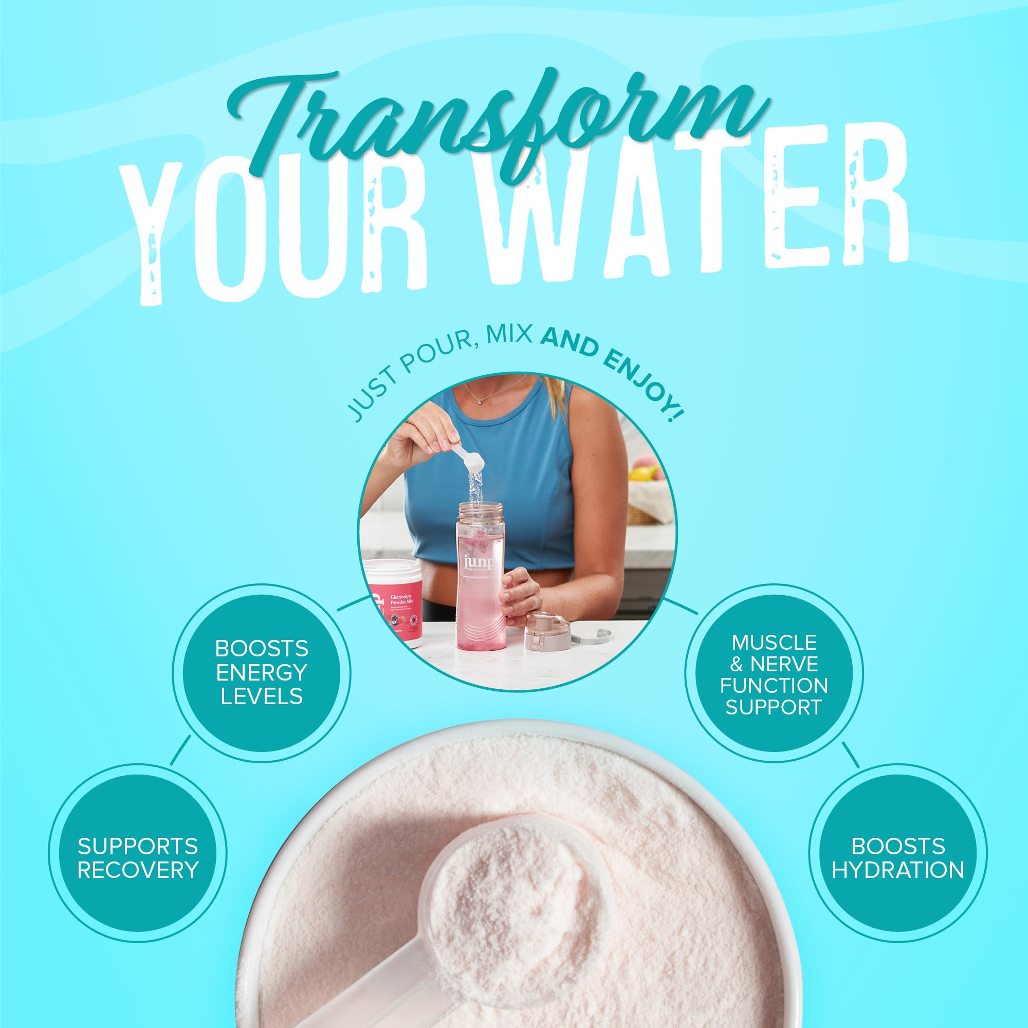 JUNP packaging closeup shows zero sugar and keto-friendly claims for clean hydration