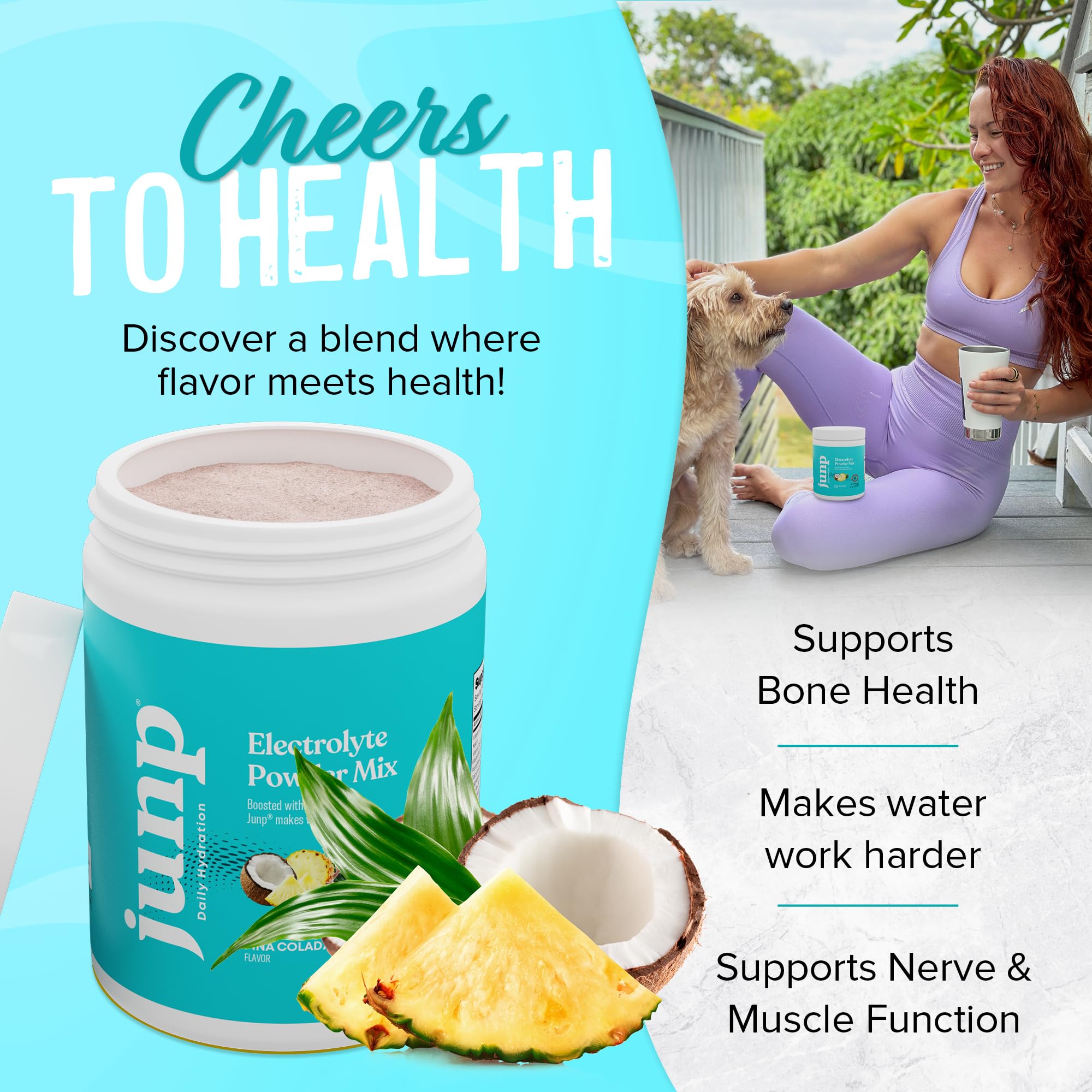 JUNP powder dissolving in water with tropical aroma for quick hydration