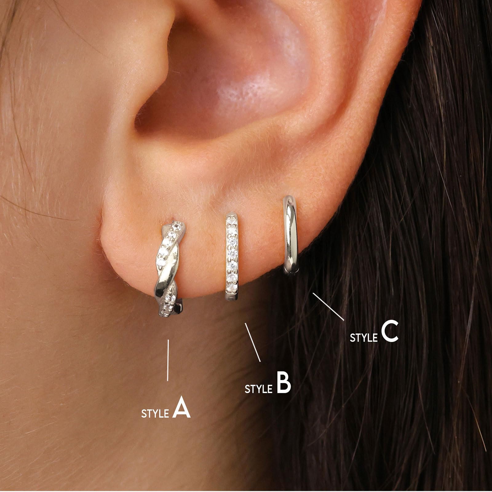 JUNVirtuous lightweight huggie hoops for all day comfort