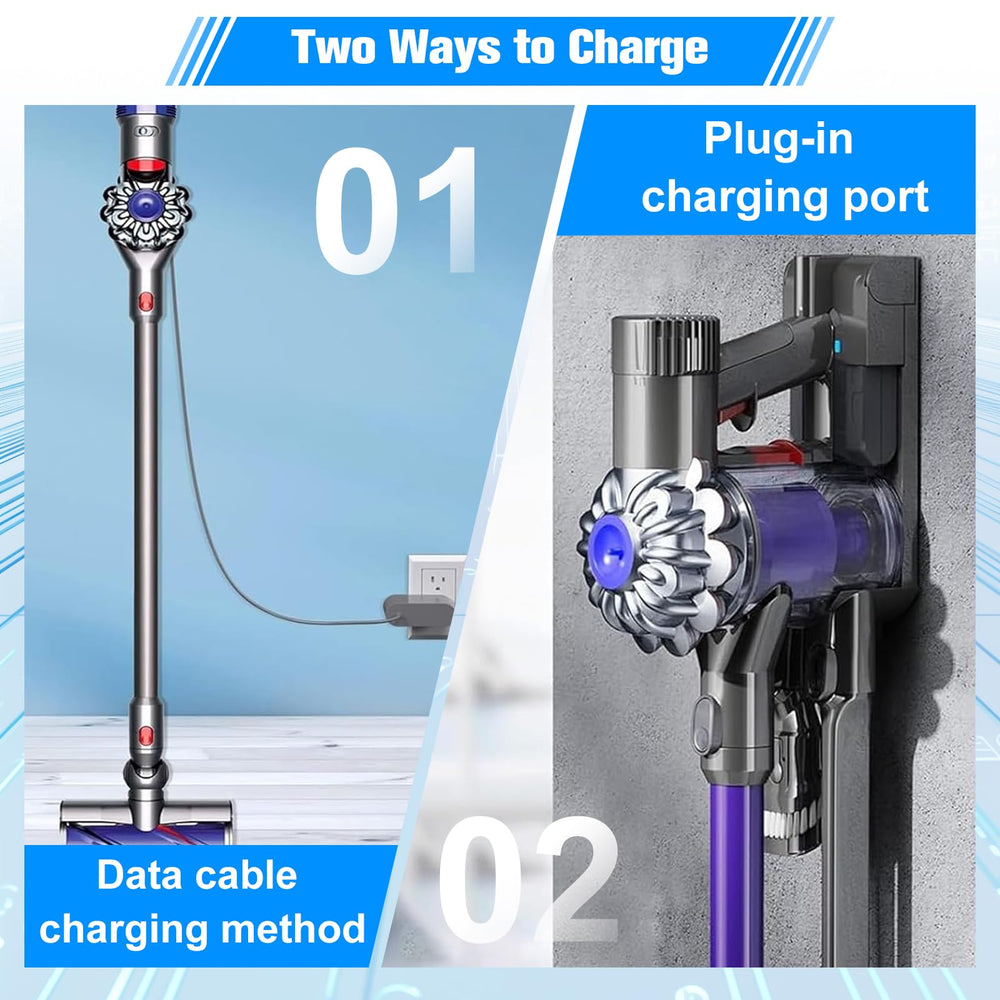 JUNWOOD Dyson V6 battery packaging shows included filters and dust cover for setup
