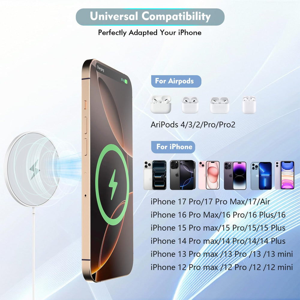 JUPAZIP magnetic wireless charger compatible with iPhone 16, 15, 14 series.