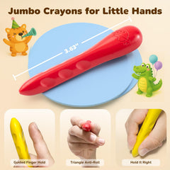 JUPITEARTH child holding triangle crayons—improved grip for steady coloring