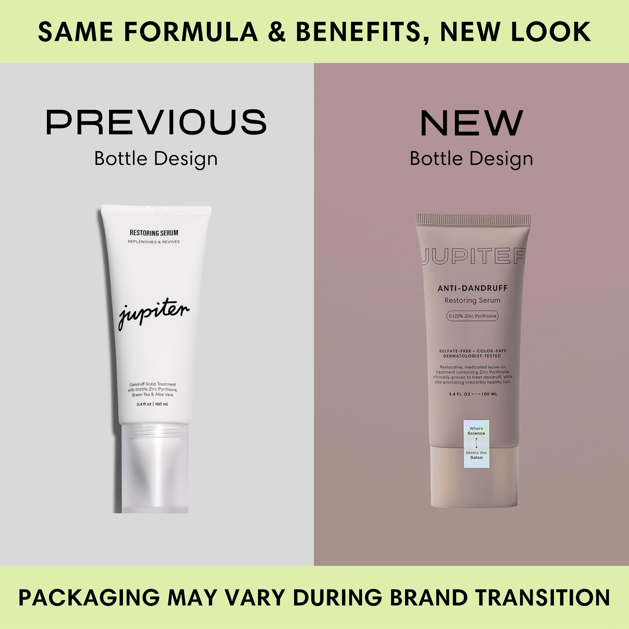 Jupiter Restoring Scalp Serum label close-up highlights zinc-based anti-dandruff components.